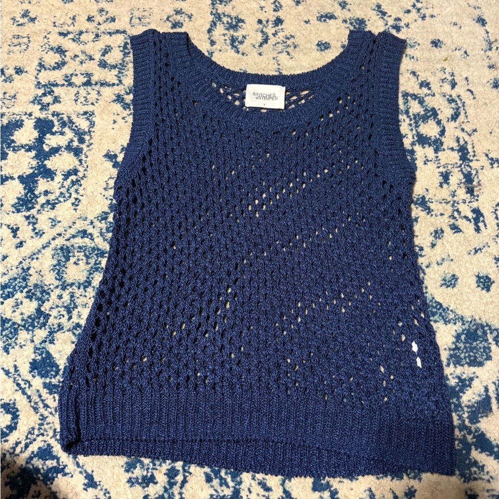 Stitched & Stripes Navy Open-Knit Tank Top